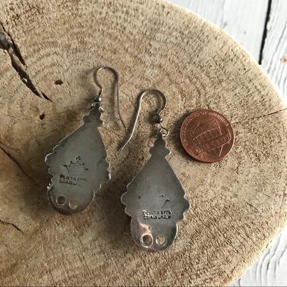 Old pawn 1960s sterling & stone boho earrings - Picture 14 of 15